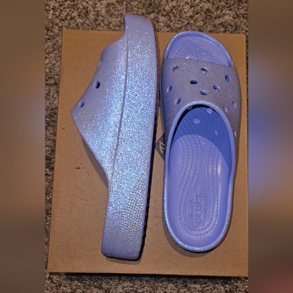 Crocs Women's Classic Slide | Platform Sandals Moon Jelly Glitter 8